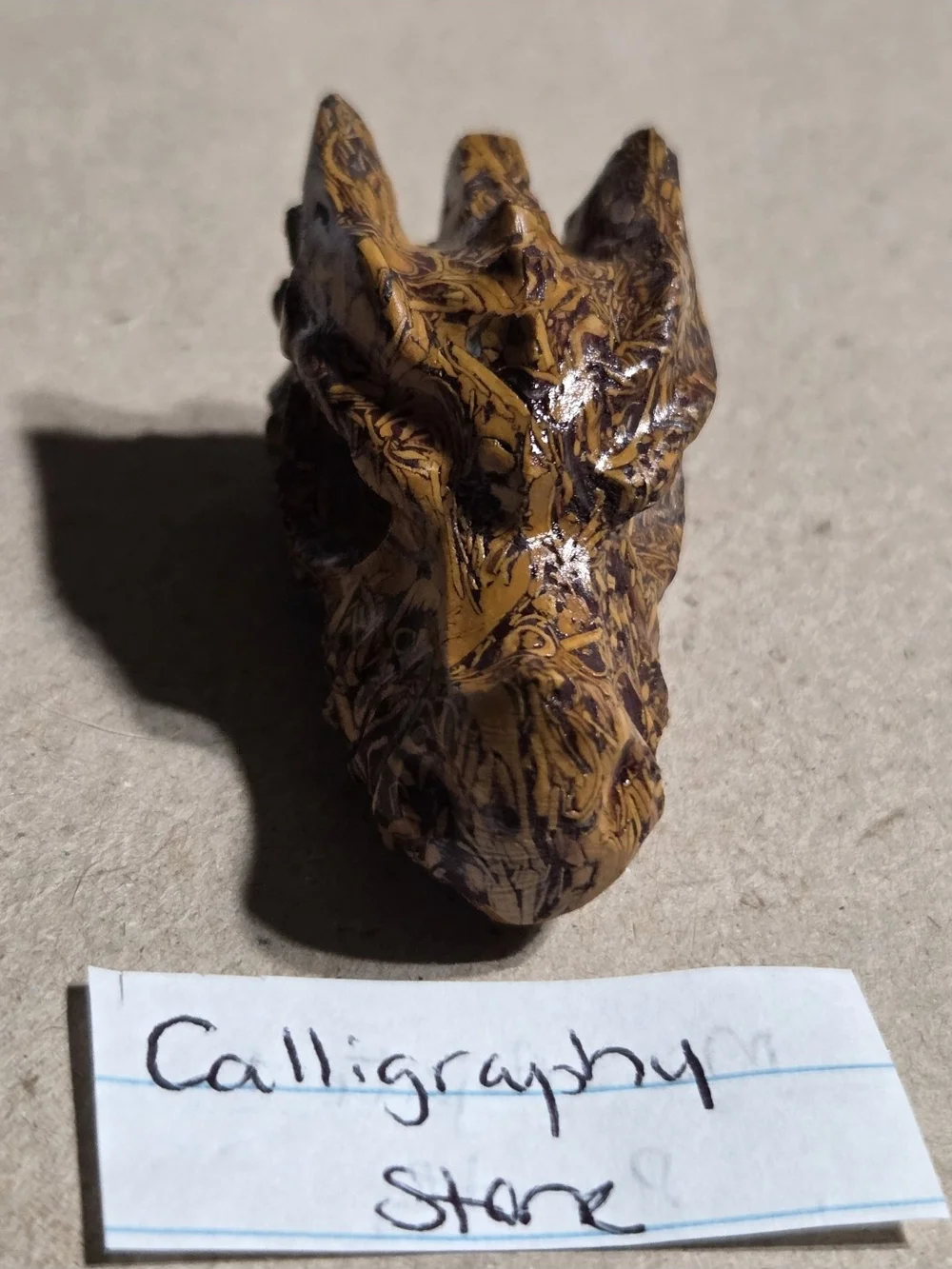 Detailed Calligraphy Stone/Miriam Jasper Crystal Carved Dragon Head Stone